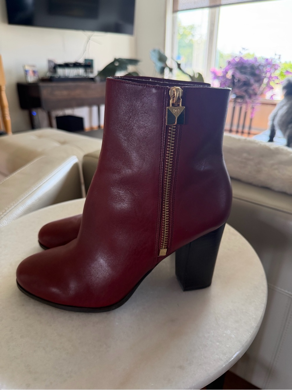 Michael Kors Frenchie leather ankle boots in a gorgeous burgundy/oxblood colour